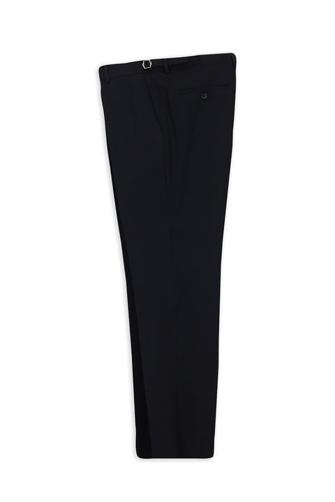 Dark Navy 4 Drop Relaxed Fit Classic Stretch Flannel Trousers with Buckle