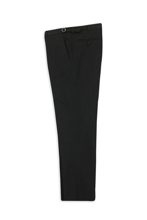 Dark Anthracite 4 Drop Relaxed Fit Lycra Classic Flannel Trousers with Buckle