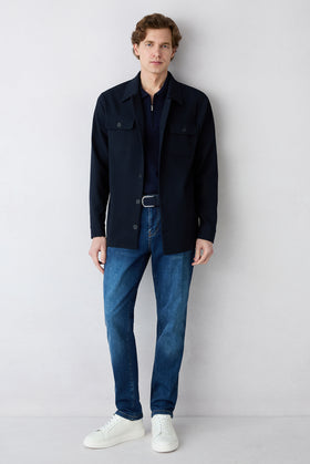 Dark Blue Relaxed Fit Comfortable Cut Five-Pocket Cotton Denim Trousers