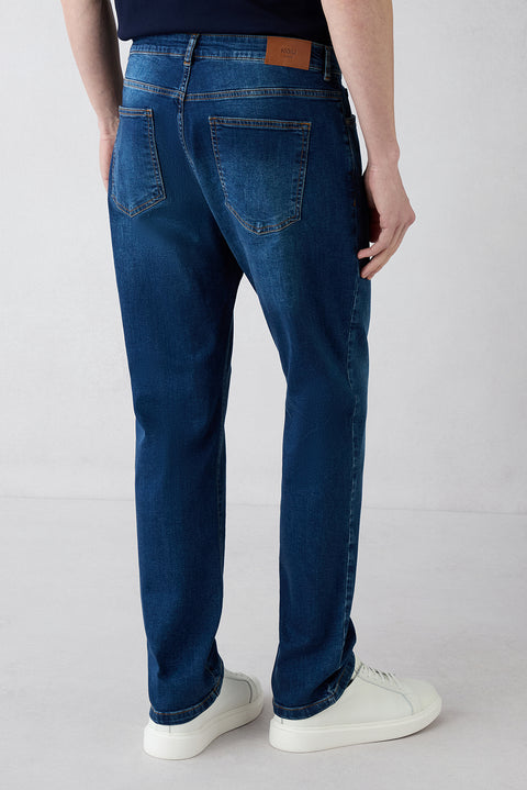 Koyu Mavi  Relaxed Fit Rahat Kesim 5 Cep Pamuklu Denim Pantolon
