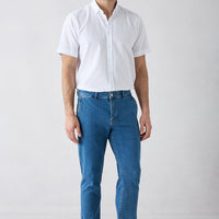 Dark Blue Tapered Fit Cotton Side Pocket Denim Trousers