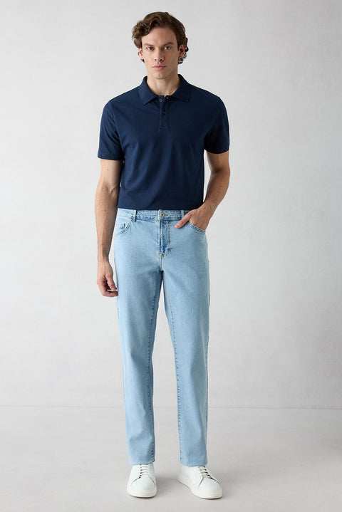 Pale Blue Regular Fit Standard Cut Denim Pants