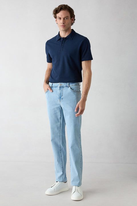 Pale Blue Regular Fit Standard Cut Denim Pants