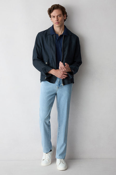 Pale Blue Regular Fit Standard Cut Denim Pants