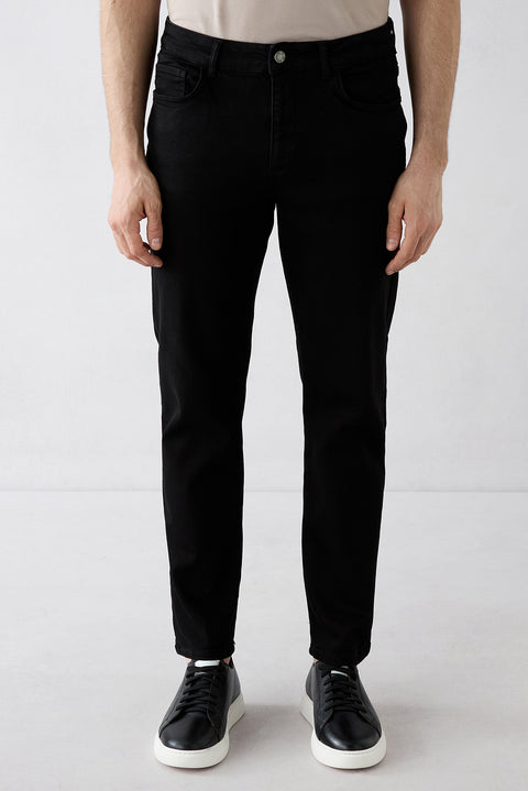 Siyah Regular Fit Düz Pamuklu 5 Cep Denim Pantolon