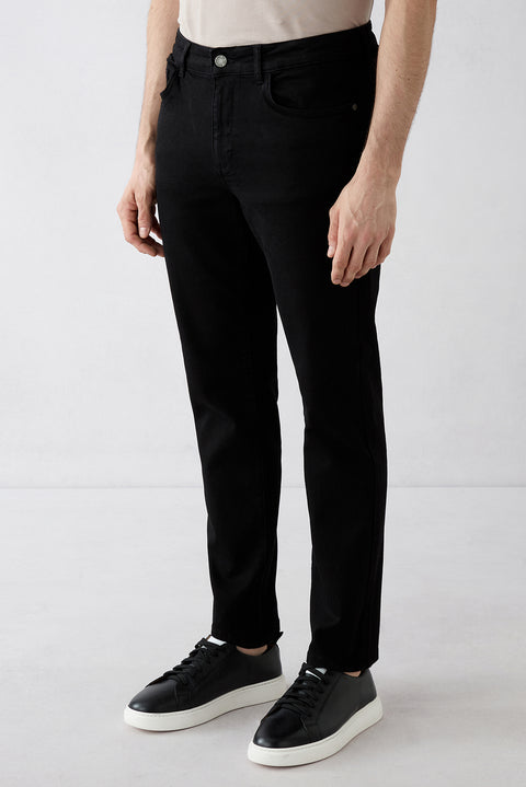 Black Regular Fit Standard Cut 5-Pocket Lyocell Blend Denim Trousers
