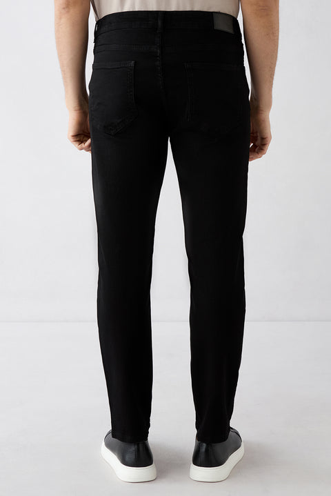 Siyah Regular Fit Düz Pamuklu 5 Cep Denim Pantolon