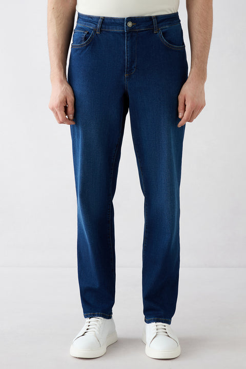 Koyu Lacivert Regular Fit Standart Kesim 5 Cep Lyocell Karışımlı Denim Pantolon