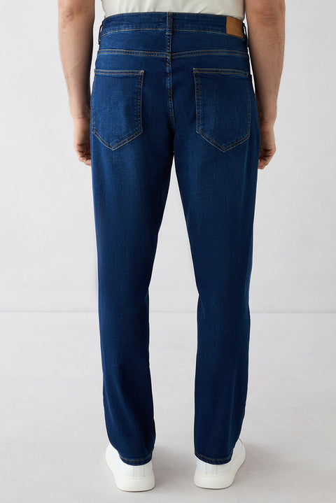 Koyu Lacivert Regular Fit Standart Kesim 5 Cep Lyocell Karışımlı Denim Pantolon