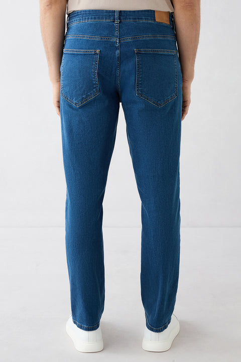Dark Blue Regular Fit Standard Cut 5 Pocket Denim Pants