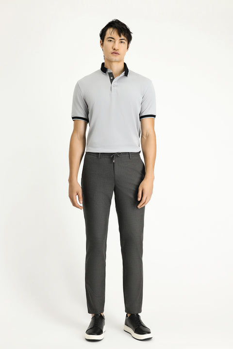 Dark Charcoal Regular Fit Standard Cut Elasticated Waist Drawstring Classic Trousers