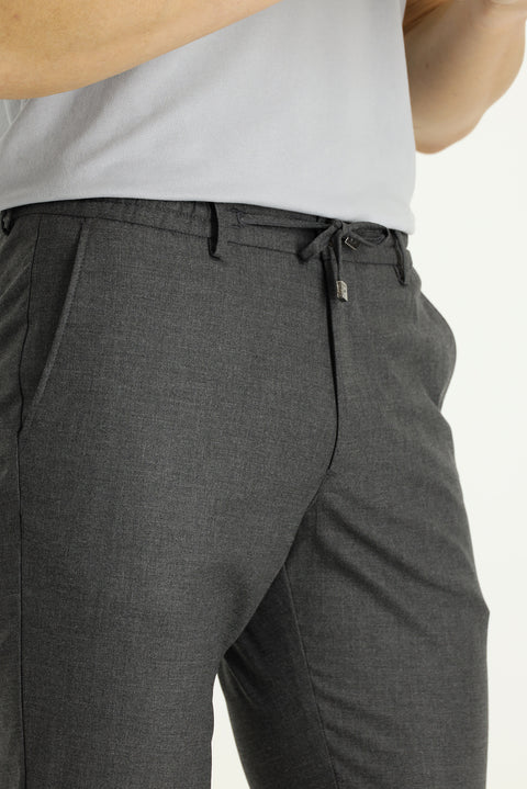 Koyu Füme Regular Fit Standart Kesim Beli Lastikli İpli Likralı Pantolon