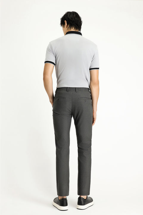 Dark Charcoal Regular Fit Standard Cut Elasticated Waist Drawstring Classic Trousers