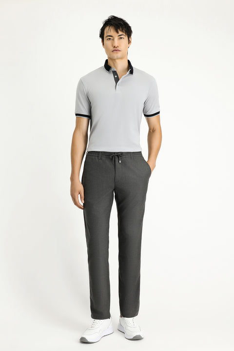 Dark Charcoal Relaxed Fit Drawstring Waistband Trousers