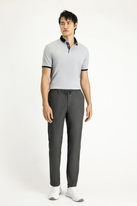 Dark Anthracite Relaxed Fit Comfortable Cut Elasticated Waist Drawstring Lycra Trousers