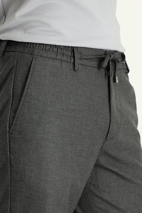 Dark Anthracite Relaxed Fit Comfortable Cut Elasticated Waist Drawstring Lycra Trousers