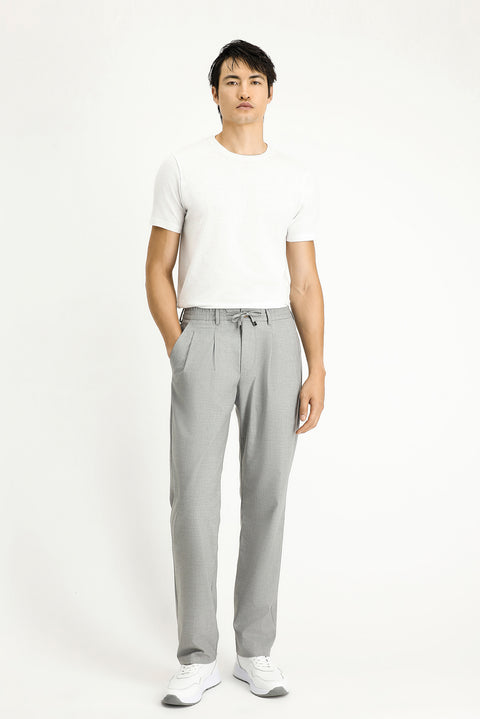 Light Gray Regular Fit Standard Cut Elasticated Waist Drawstring Pleated Sports Trousers