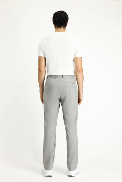 Light Gray Regular Fit Standard Cut Elasticated Waist Drawstring Pleated Sports Trousers