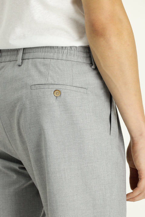 Light Gray Regular Fit Standard Cut Elastic Waist Drawstring Pleated Trousers