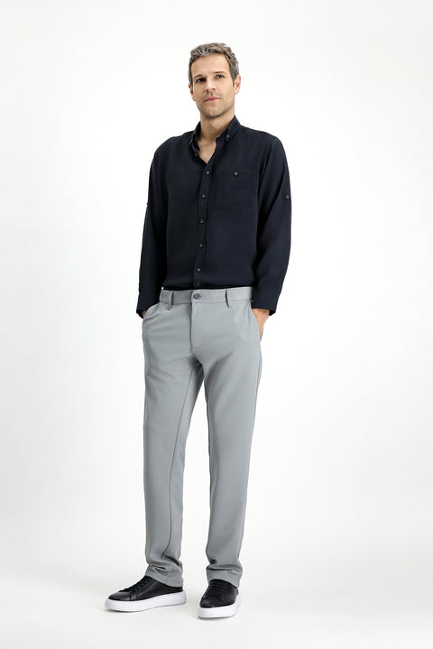 Mid-Gray Regular Fit Standard Cut 4-Season Stretchy Chino Casual Pants