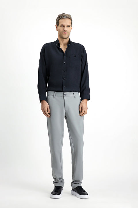 Mid-Gray Regular Fit Standard Cut 4-Season Stretchy Chino Casual Pants