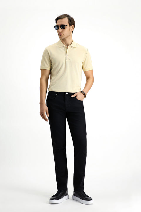Black Regular Fit Standard Cut Lycra Denim Pants