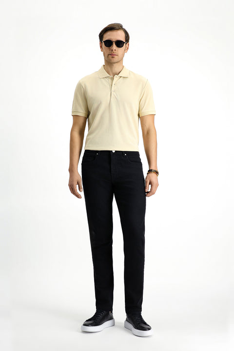 Black Regular Fit Standard Cut Lycra Denim Pants