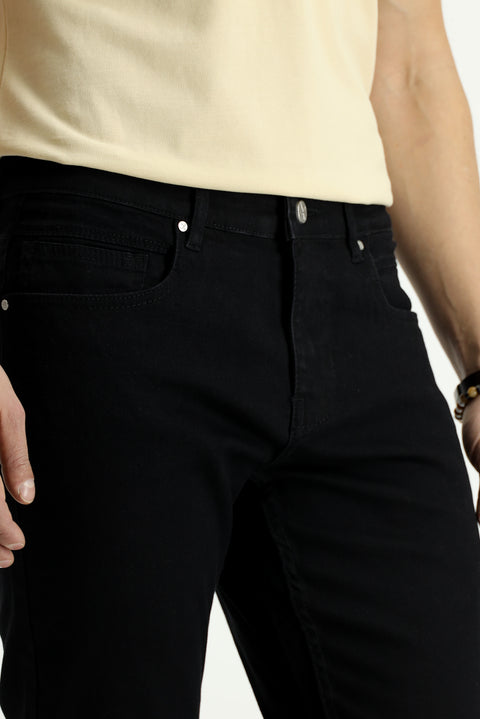 Black Regular Fit Standard Cut Lycra Denim Pants