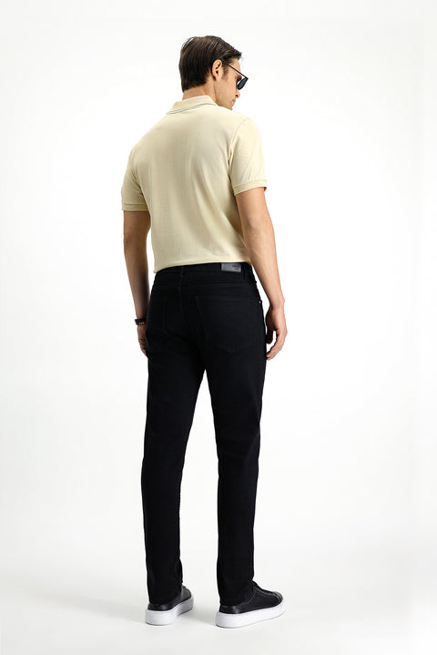 Black Regular Fit Standard Cut Lycra Denim Pants