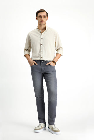  Orta Gri Slim Fit Dar Kesim Likralı Denim Pantolon