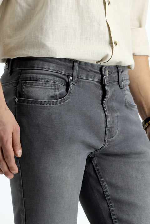 Medium Gray Regular Fit Standard Cut Stretch Denim Pants