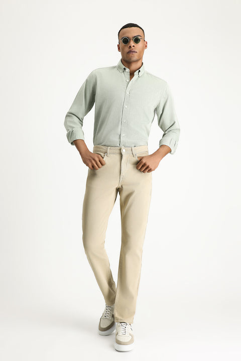 Camel Regular Fit Standard Cut Denim Cotton Trousers