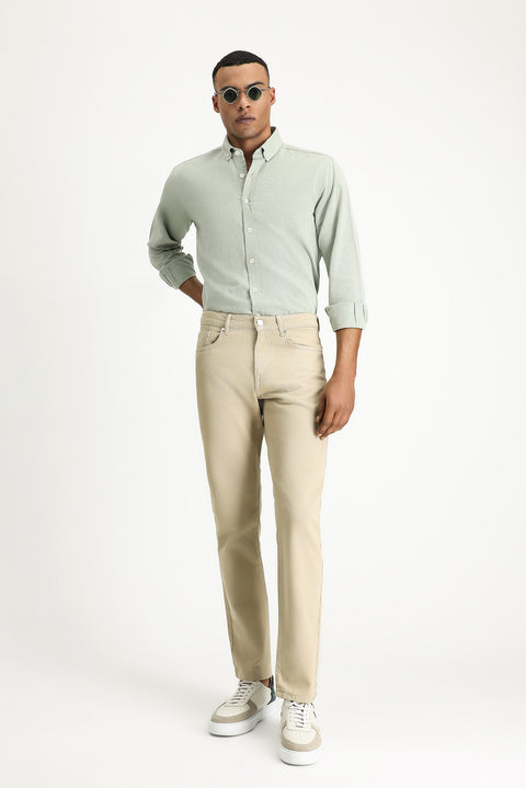 Camel Regular Fit Standard Cut Denim Cotton Trousers