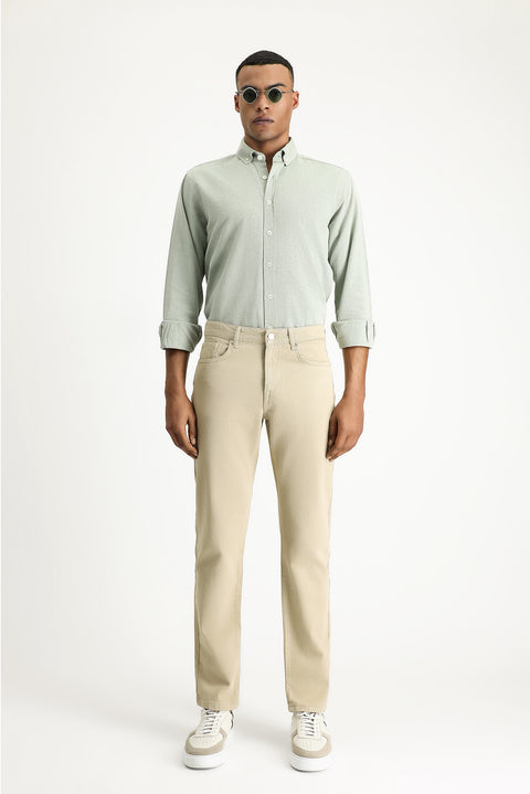Camel Regular Fit Standard Cut Denim Cotton Trousers