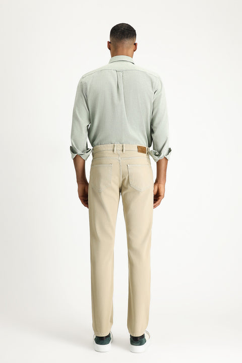 Camel Regular Fit Standard Cut Denim Cotton Trousers