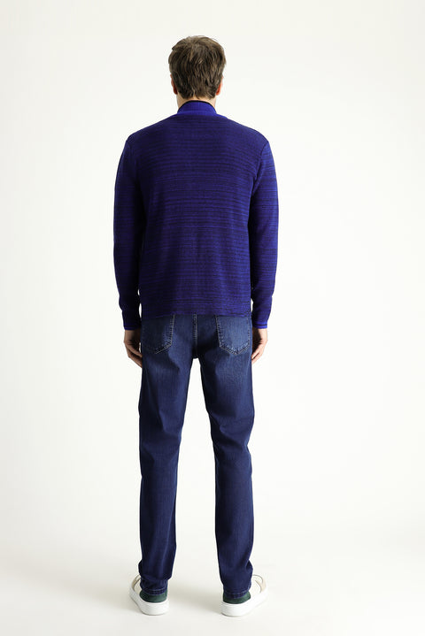 Dark Navy Regular Fit Standard Cut Lycra Denim Trousers