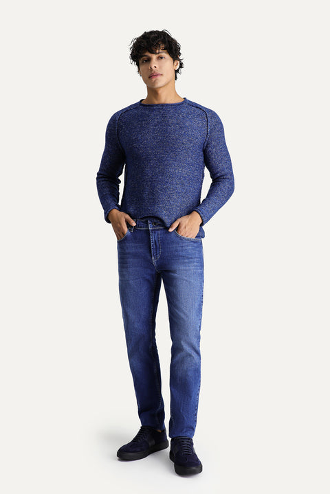 Medium Navy Super Slim Fit Extra Narrow Cut Lycra Denim Trousers