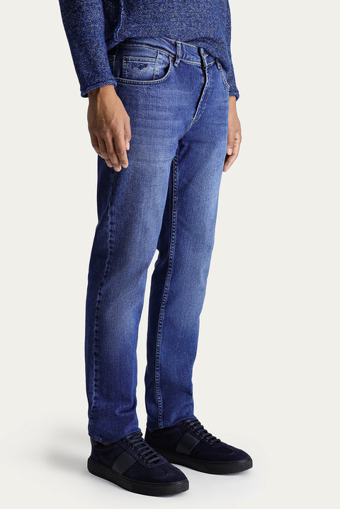 Medium Navy Super Slim Fit Extra Narrow Cut Lycra Denim Trousers