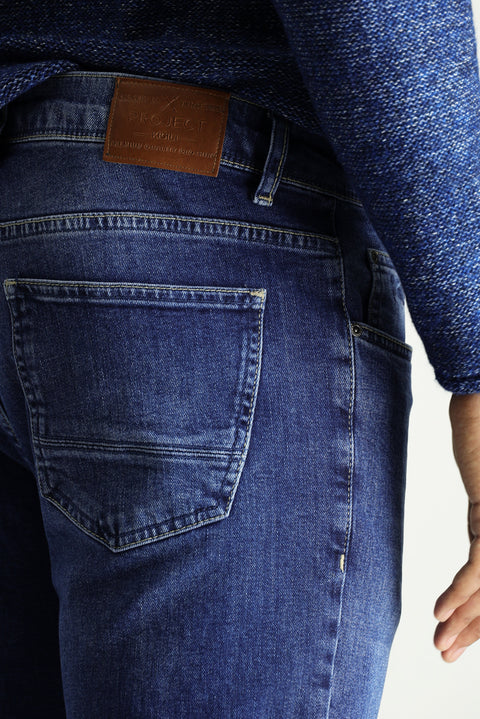 Medium Navy Super Slim Fit Extra Narrow Cut Lycra Denim Trousers