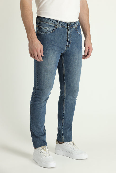 Blue Super Slim Fit Extra Narrow Cut Lycra Denim Pants
