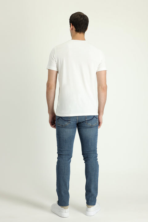 Blue Super Slim Fit Extra Narrow Cut Lycra Denim Pants
