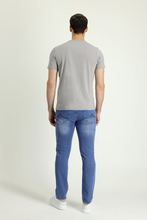 Blue Super Slim Fit Extra Narrow Cut Lycra Denim Pants