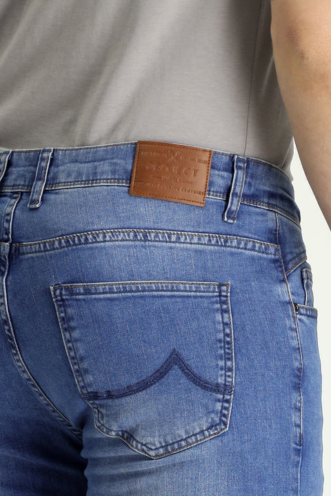 Blue Super Slim Fit Extra Narrow Cut Lycra Denim Pants