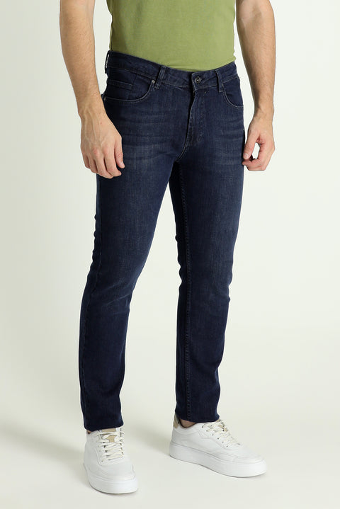 Medium Navy Super Slim Fit Extra Narrow Cut Lycra Denim Trousers