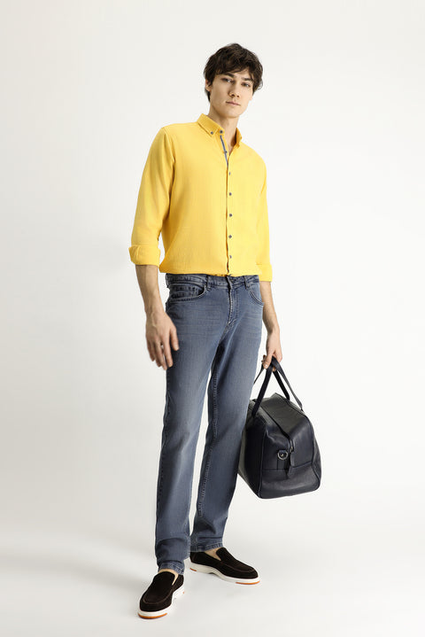 Medium Navy Super Slim Fit Extra Narrow Cut Lycra Denim Trousers