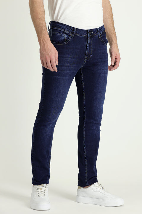 Medium Navy Super Slim Fit Extra Narrow Cut Lycra Denim Trousers