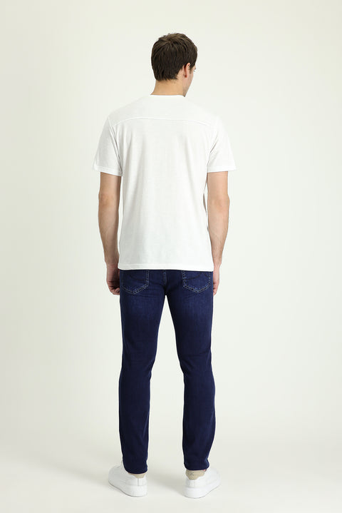 Medium Navy Super Slim Fit Extra Narrow Cut Lycra Denim Trousers