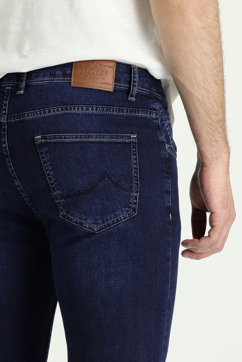 Medium Navy Super Slim Fit Extra Narrow Cut Lycra Denim Trousers