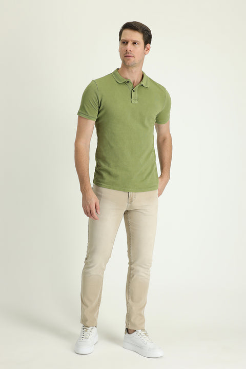 Medium Beige Super Slim Fit Extra Narrow Cut Lycra Denim Pants
