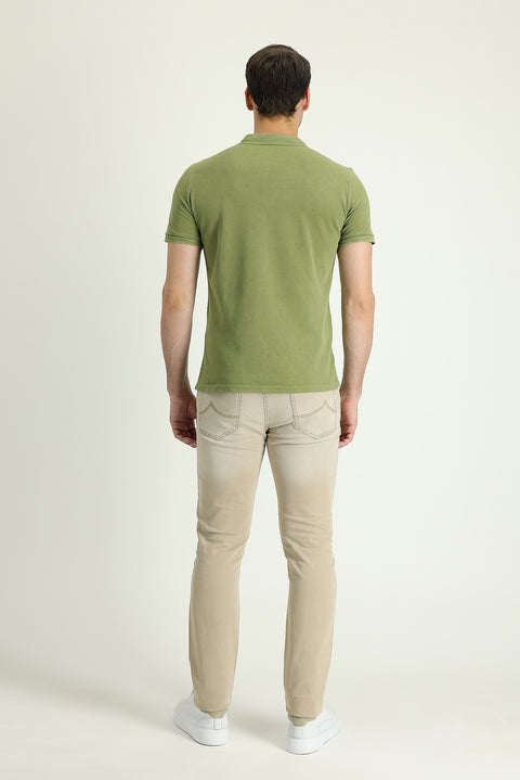 Medium Beige Super Slim Fit Extra Narrow Cut Lycra Denim Pants